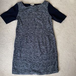 Smart Set Work Dress. Grey Textured fabric with black sleeves.